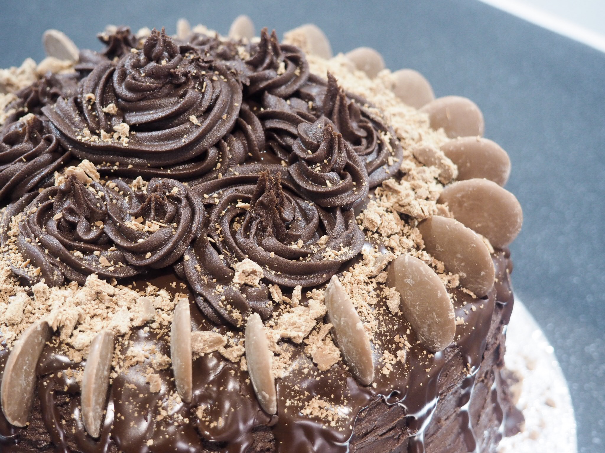 Chocolate ganache on a chocolate cake