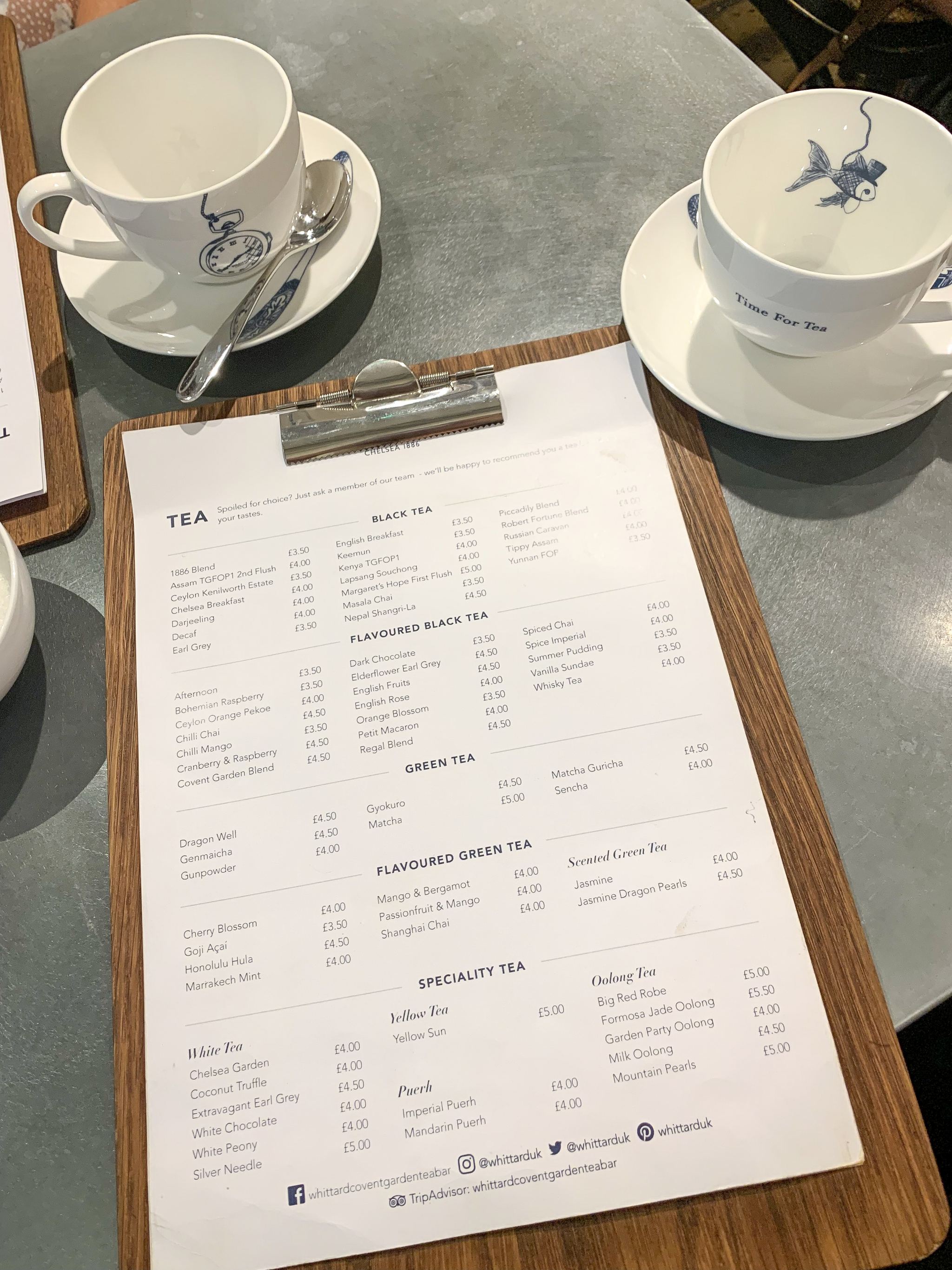 whittard tea menu